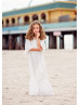 Ivory Lace V Neck Ruffle Boho Beach Flower Girl Dress